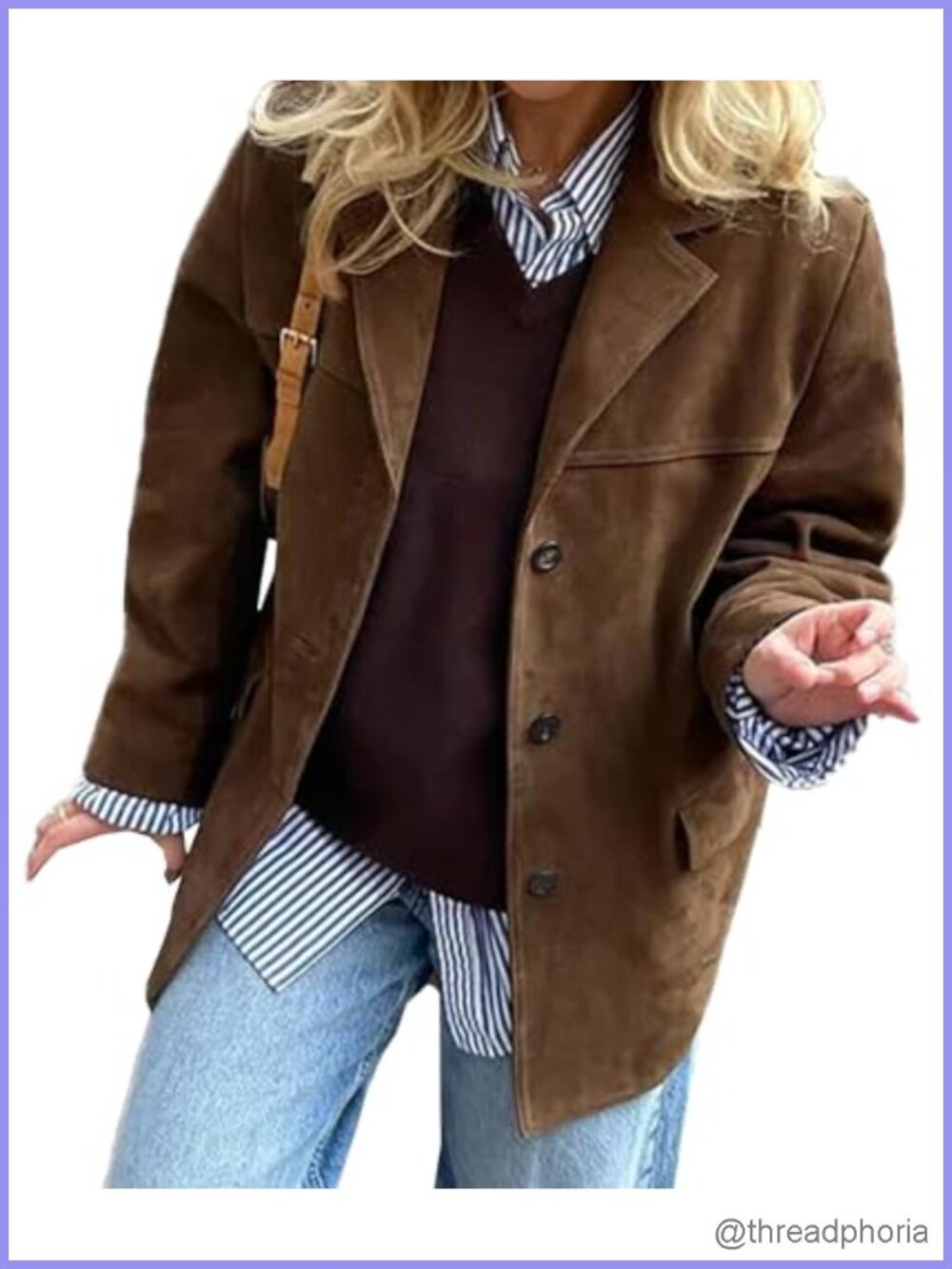 Faux Suede Leather Jacket Oversized Button Down Notched Lapel Blazer Coat